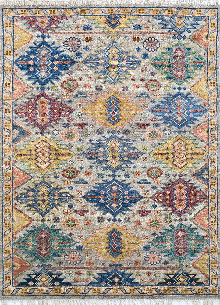 savana multi afghan wool hand knotted Rug - HeadShot