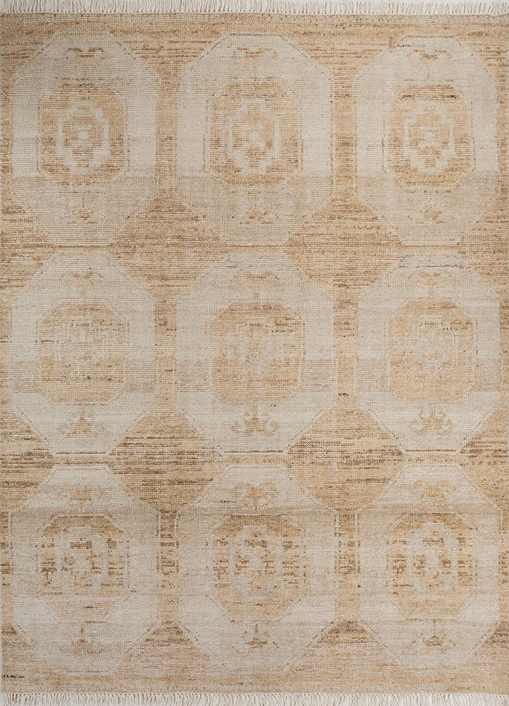 thyme beige and brown wool hand knotted Rug - HeadShot