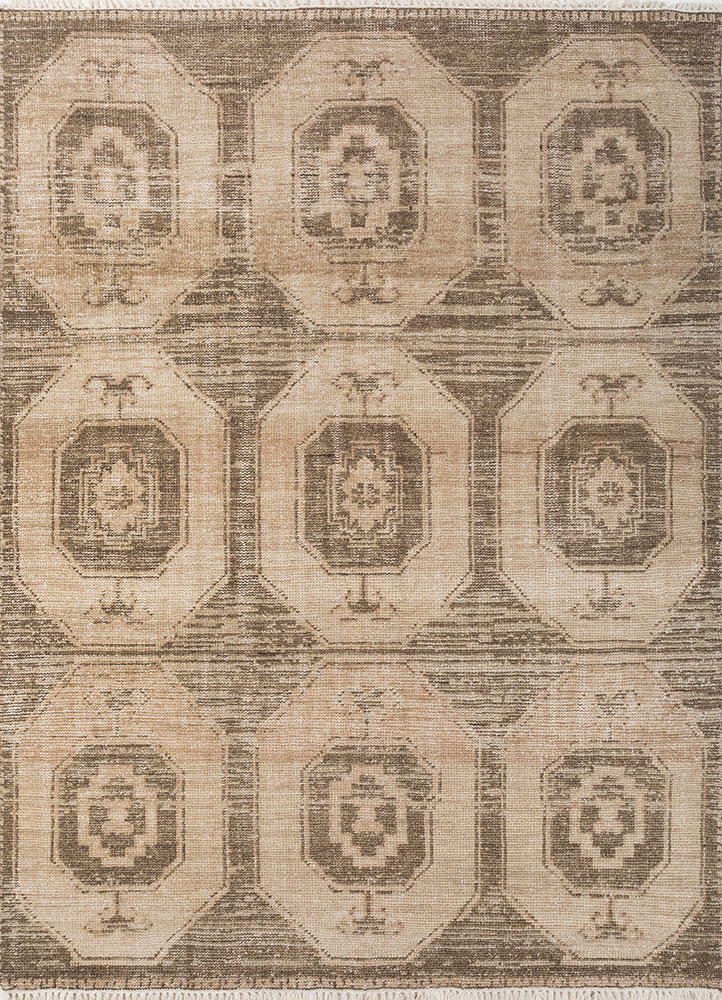 erbe beige and brown wool hand knotted Rug - HeadShot
