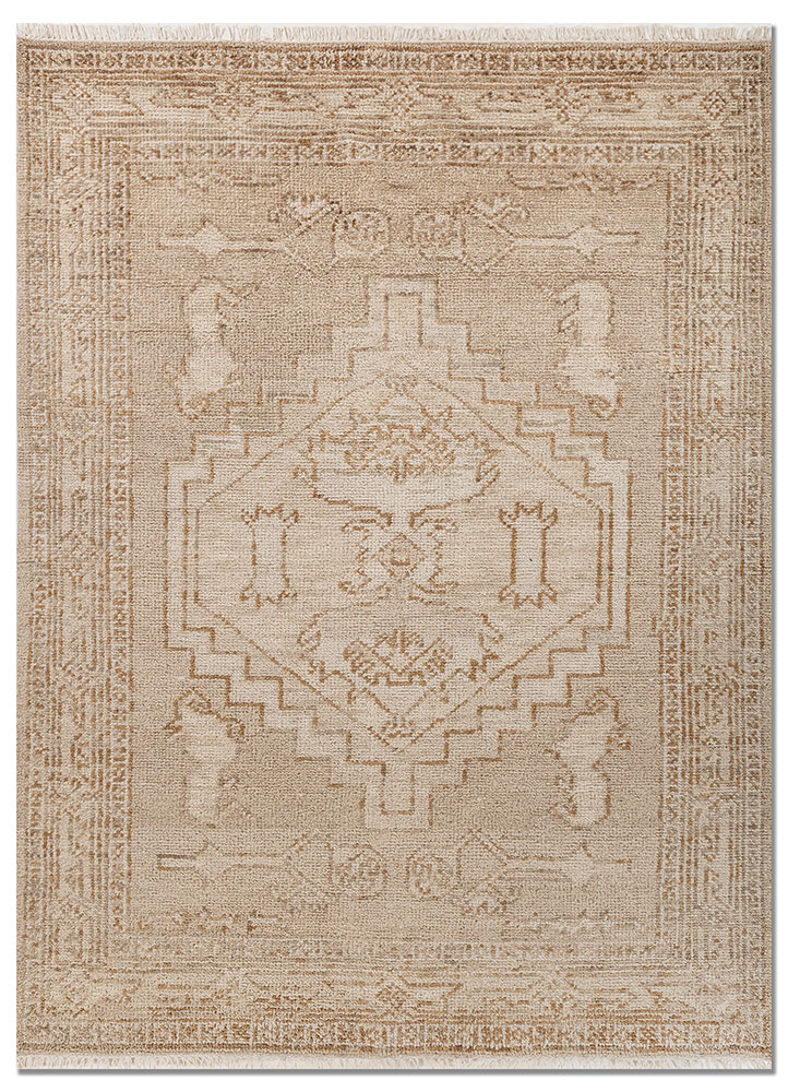 thyme beige and brown wool hand knotted Rug - HeadShot