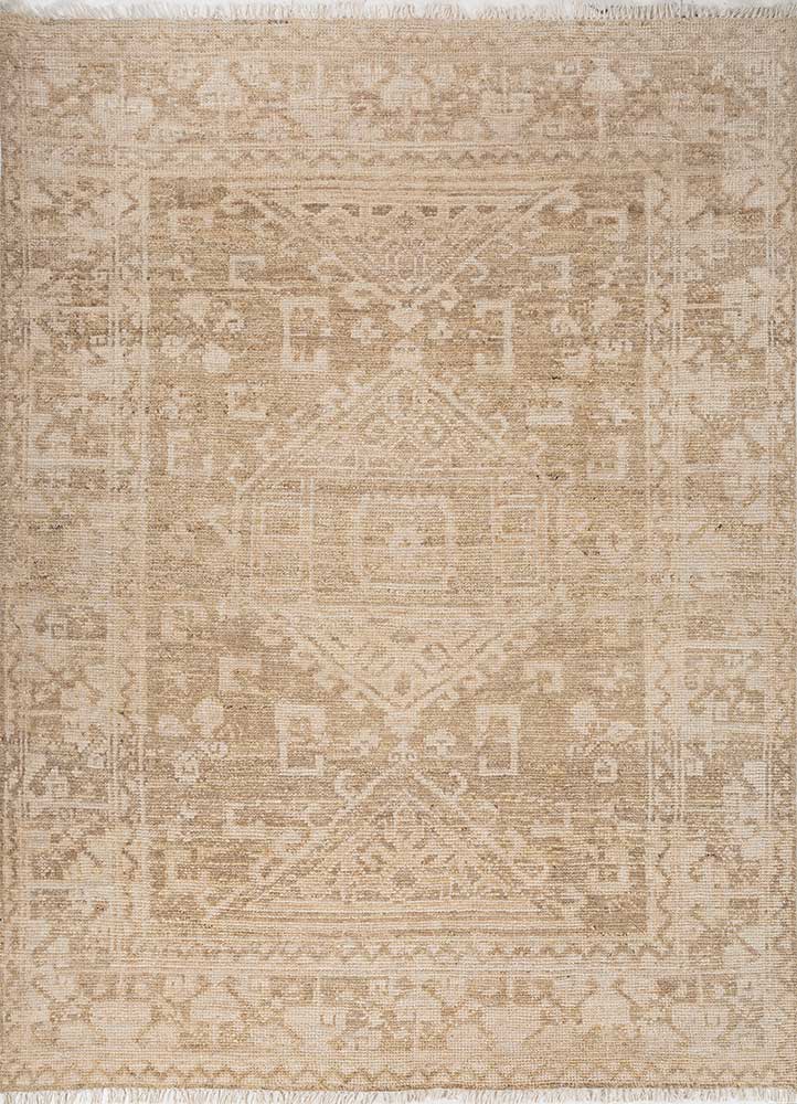 erbe beige and brown wool hand knotted Rug - HeadShot