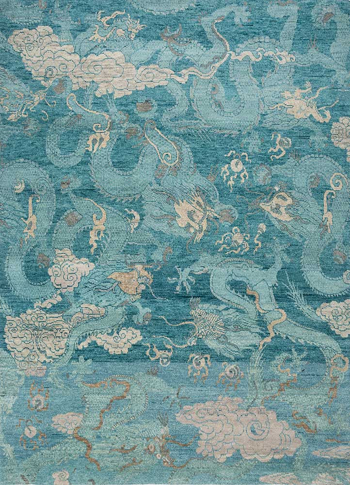 erbe blue wool hand knotted Rug - HeadShot
