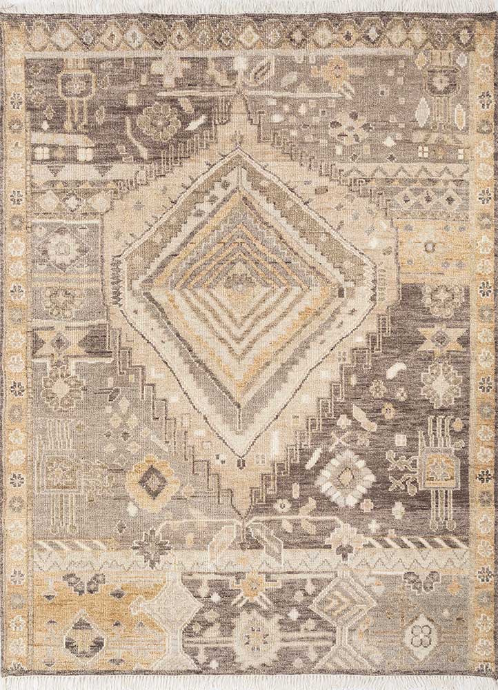 thyme beige and brown wool hand knotted Rug - HeadShot