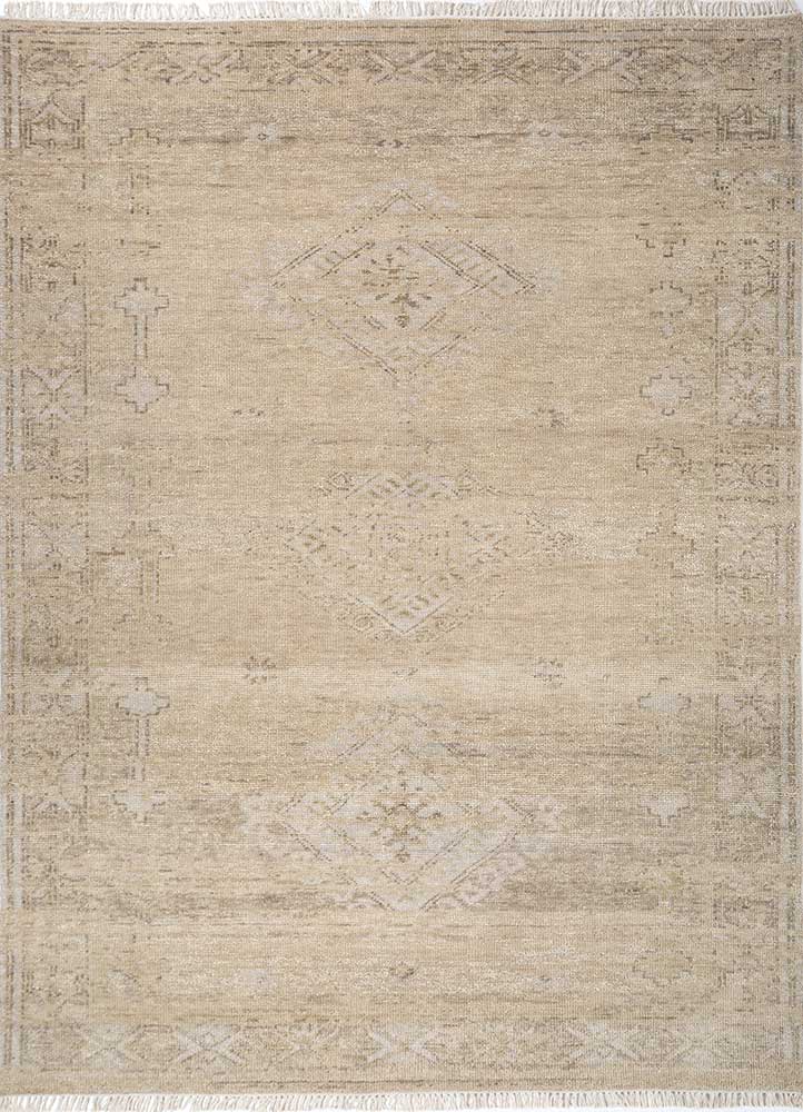 erbe beige and brown wool hand knotted Rug - HeadShot