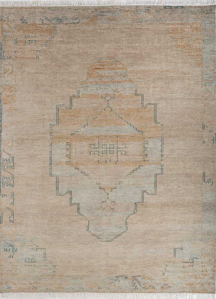thyme gold wool hand knotted Rug - HeadShot