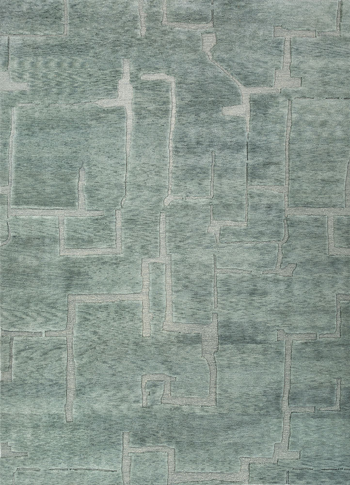 zuri blue wool hand knotted Rug - HeadShot