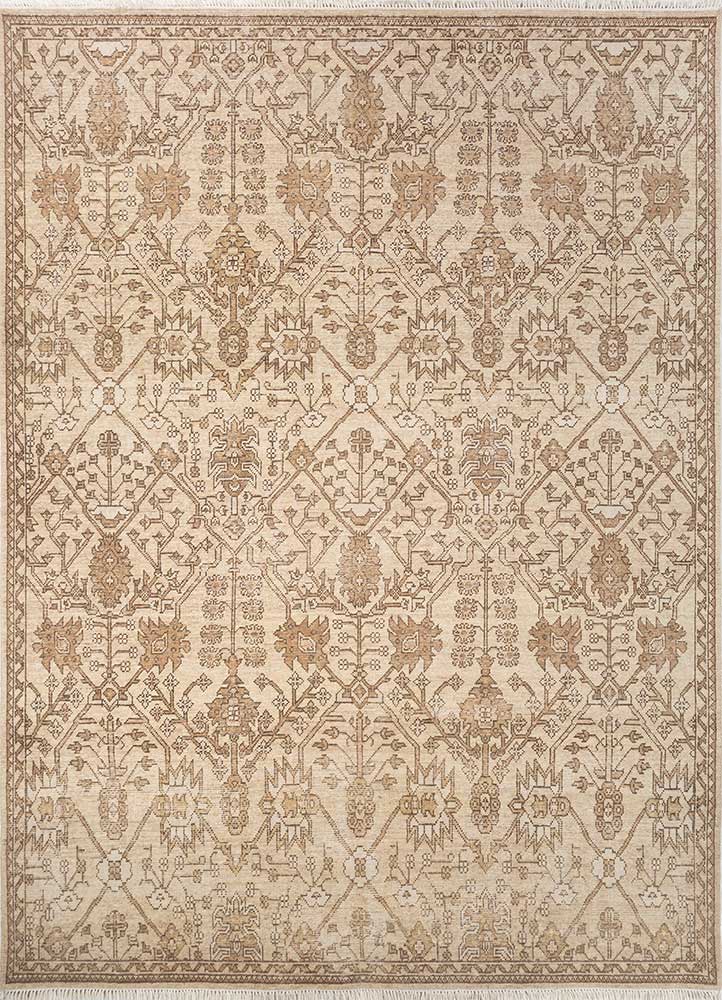erbe beige and brown wool hand knotted Rug - HeadShot