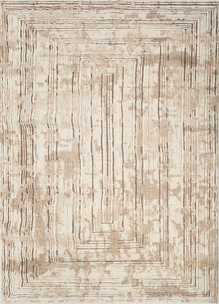 entropy beige and brown wool hand knotted Rug - HeadShot