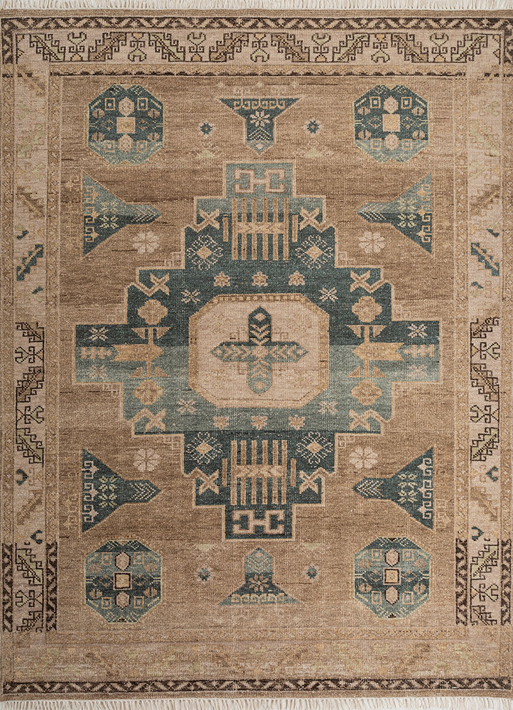 thyme beige and brown wool hand knotted Rug - HeadShot
