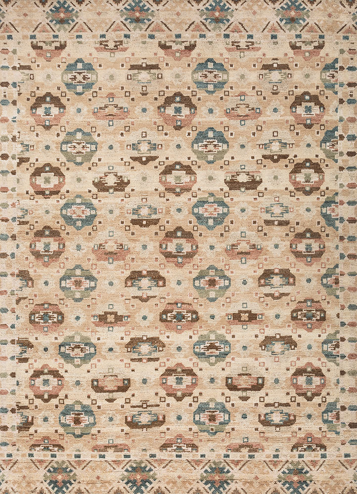 erbe beige and brown wool hand knotted Rug - HeadShot