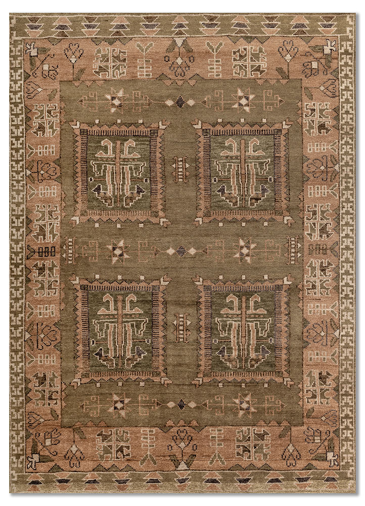 thyme green wool hand knotted Rug - HeadShot