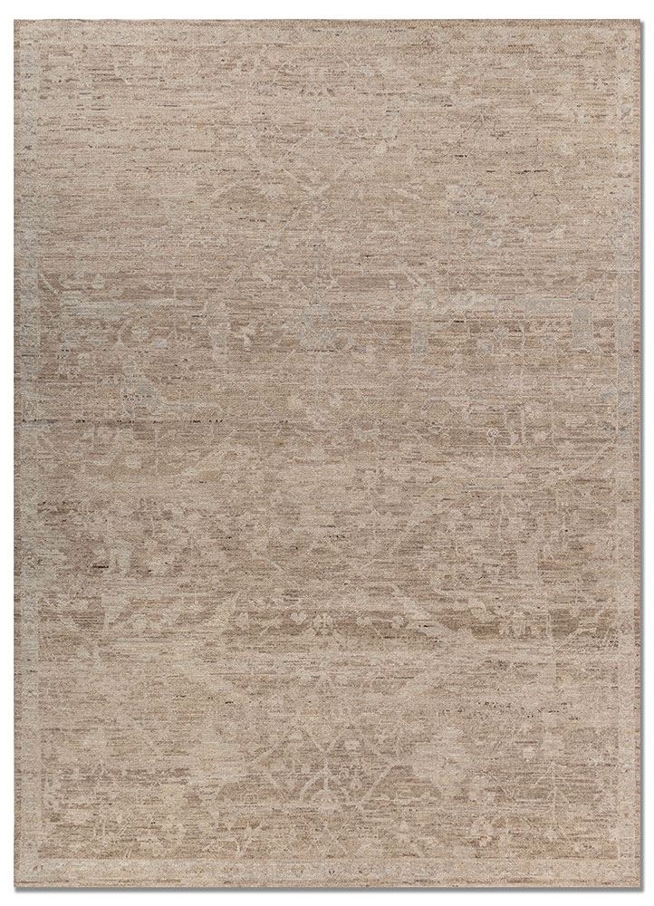 someplace in time beige and brown wool hand knotted Rug - HeadShot