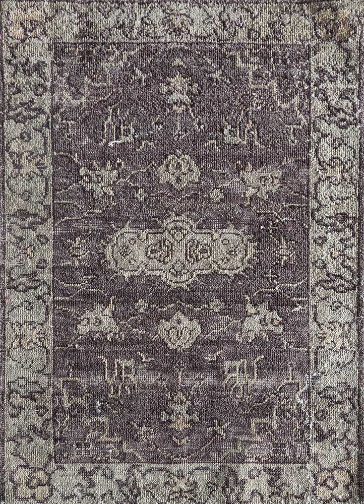 someplace in time grey and black afghan wool hand knotted Rug - HeadShot