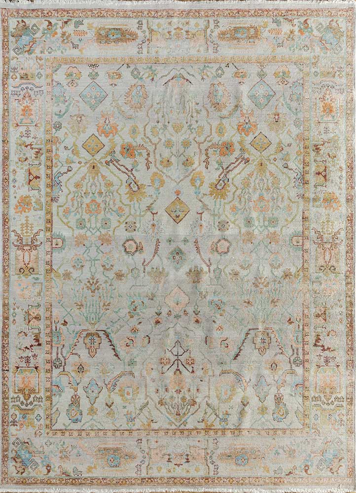 someplace in time ivory afghan wool hand knotted Rug - HeadShot
