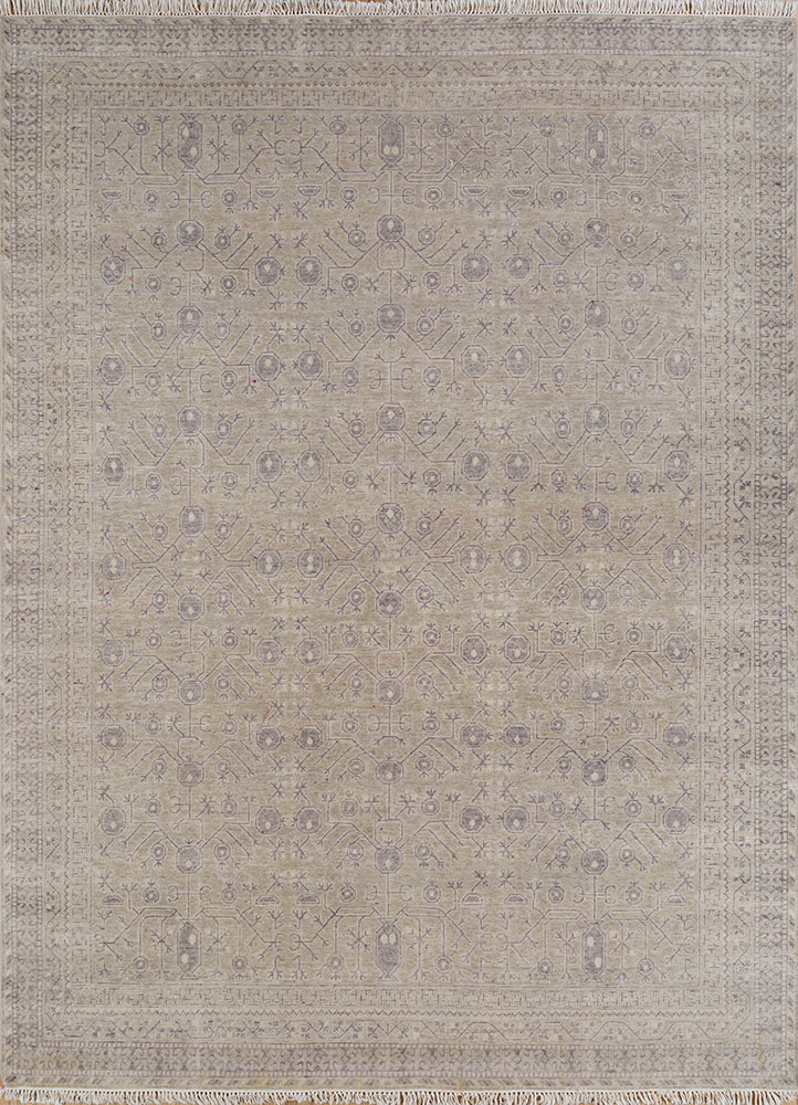 erbe beige and brown wool hand knotted Rug - HeadShot