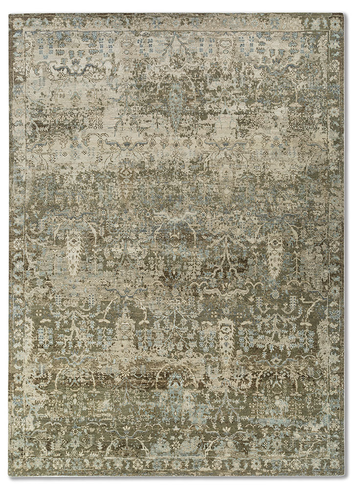 erbe green wool hand knotted Rug - HeadShot