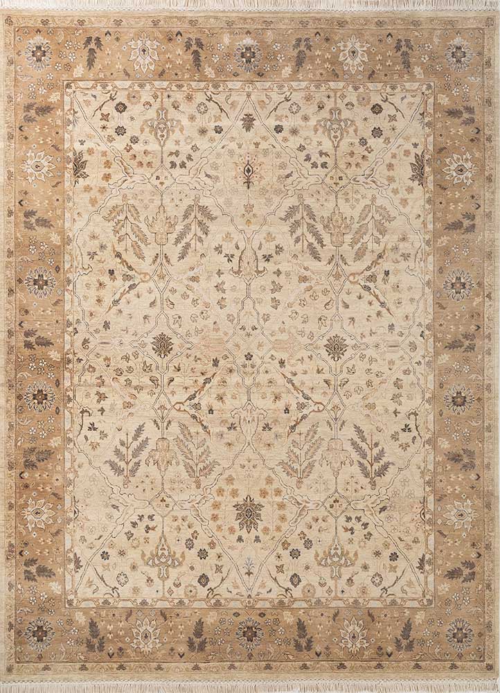 far east beige and brown wool hand knotted Rug - HeadShot