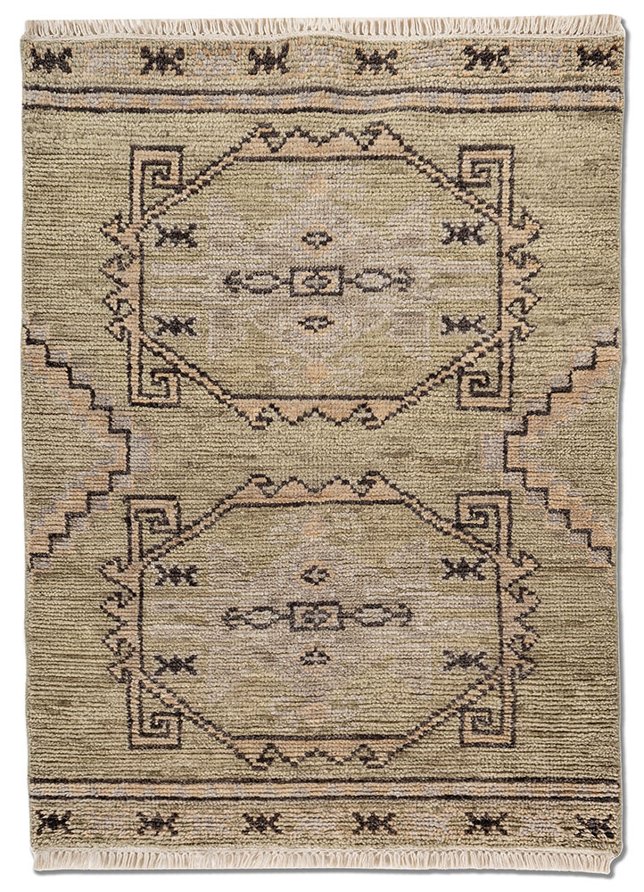 thyme green wool hand knotted Rug - HeadShot