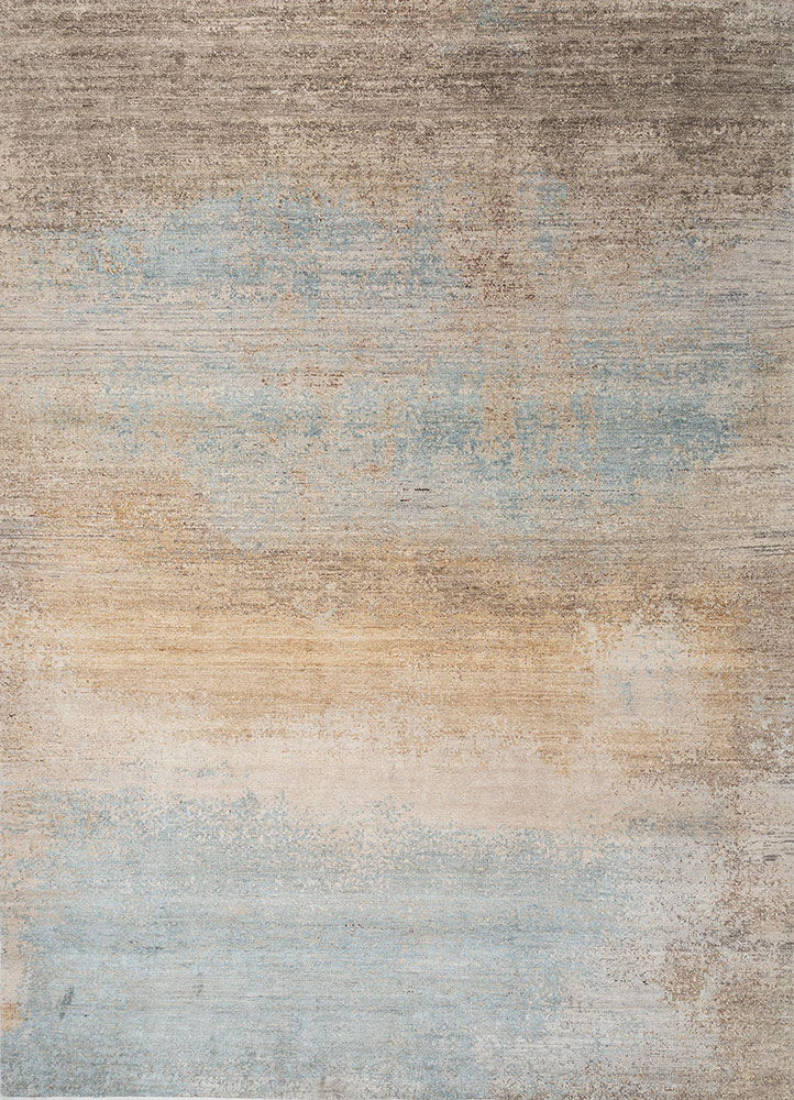 afterglow by kavi blue afghan wool and silk hand knotted Rug - HeadShot