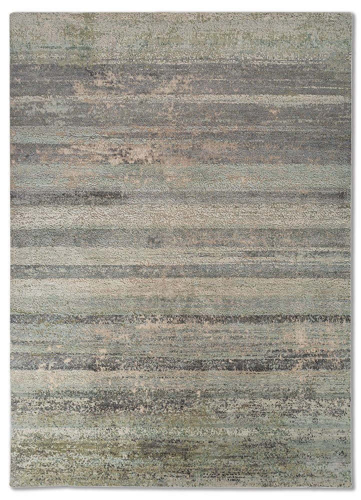 entropy ivory wool and silk hand knotted Rug - HeadShot