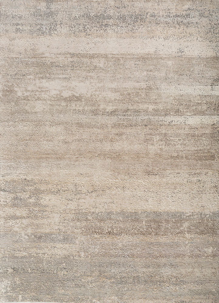 entropy ivory wool and silk hand knotted Rug - HeadShot
