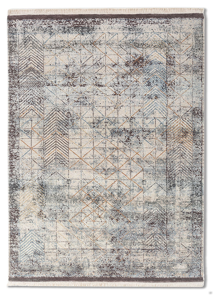 entropy blue wool and silk hand knotted Rug - HeadShot