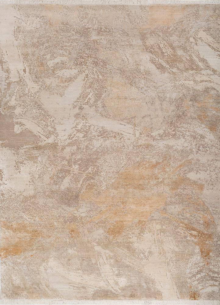 entropy ivory wool and silk hand knotted Rug - HeadShot