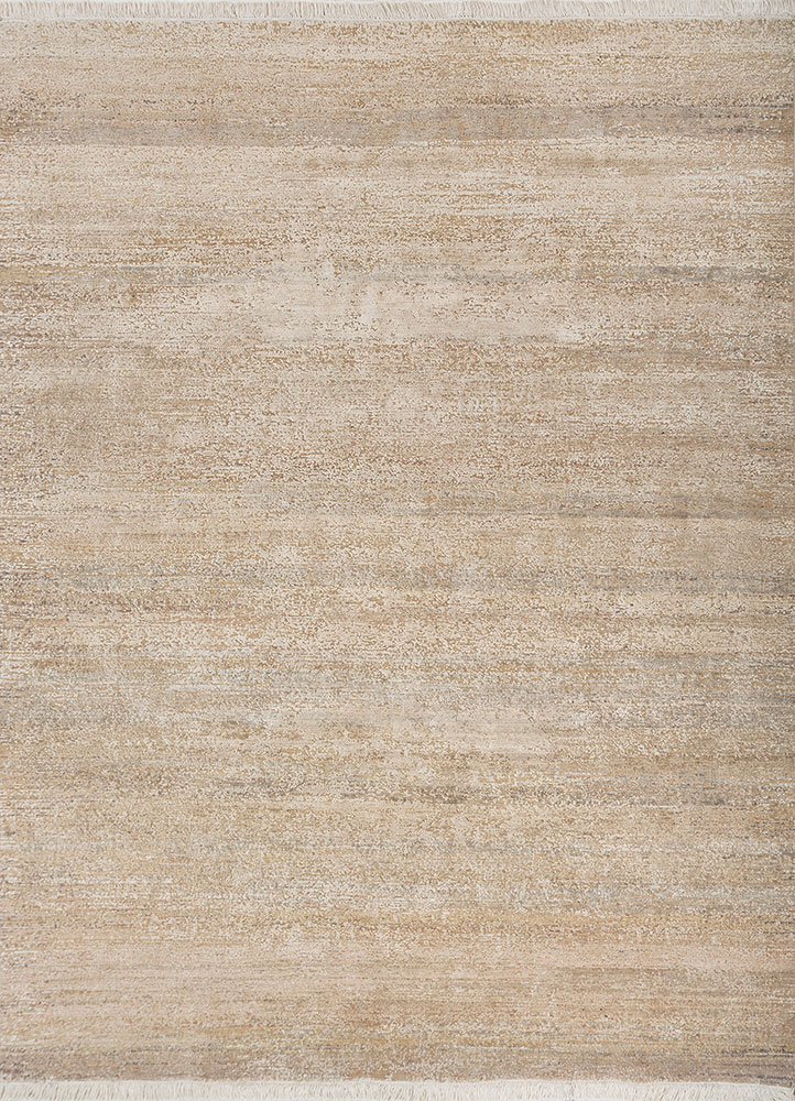 entropy ivory wool and silk hand knotted Rug - HeadShot