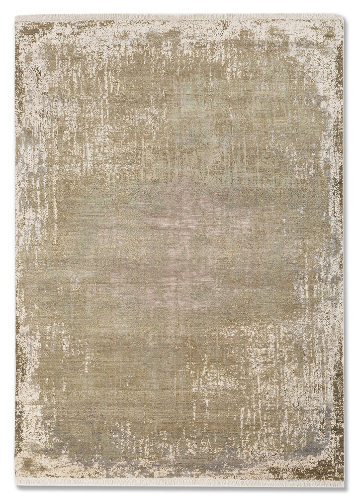entropy ivory wool and silk hand knotted Rug - HeadShot