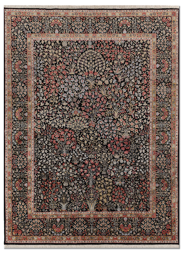 aurora grey and black wool and silk hand knotted Rug - HeadShot