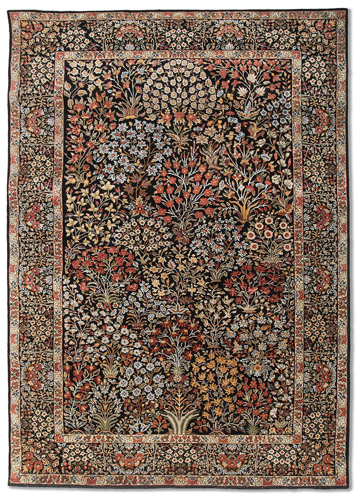 aurora grey and black wool and silk hand knotted Rug - HeadShot