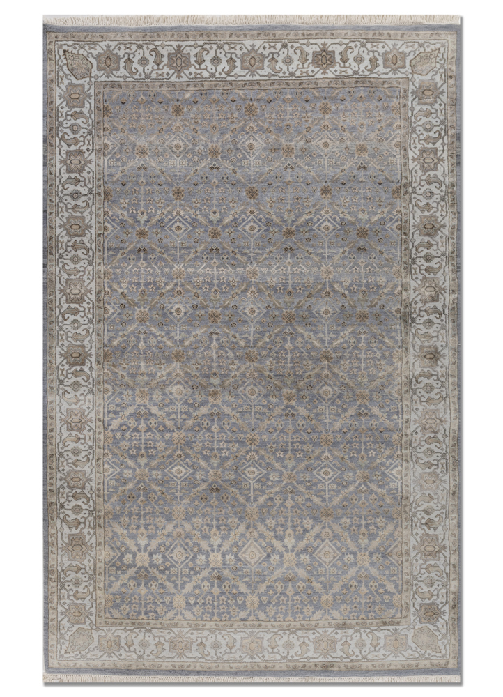 aprezo blue wool and silk hand knotted Rug - HeadShot