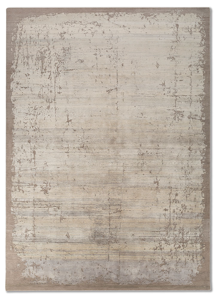 entropy ivory wool and silk hand knotted Rug - HeadShot