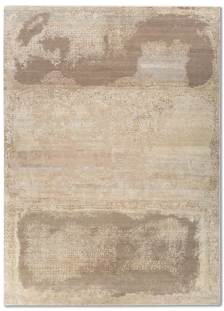 entropy ivory wool and silk hand knotted Rug - HeadShot