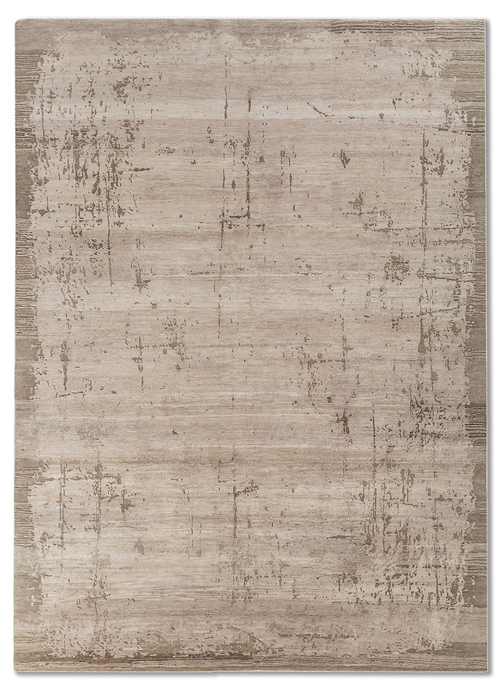 entropy ivory wool and silk hand knotted Rug - HeadShot