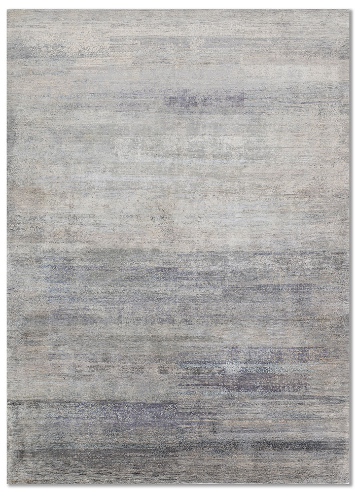 entropy blue wool and silk hand knotted Rug - HeadShot