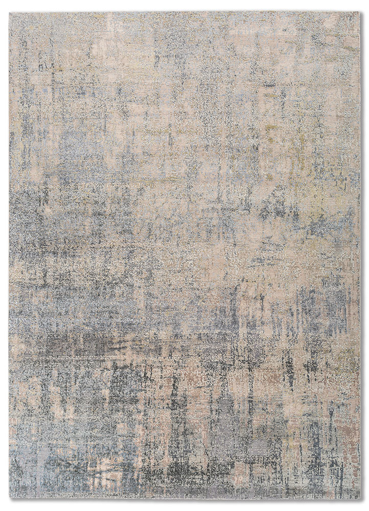 entropy ivory wool and silk hand knotted Rug - HeadShot
