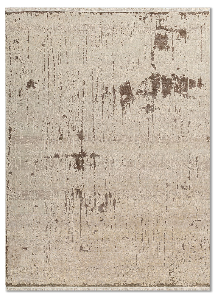 entropy ivory wool and silk hand knotted Rug - HeadShot