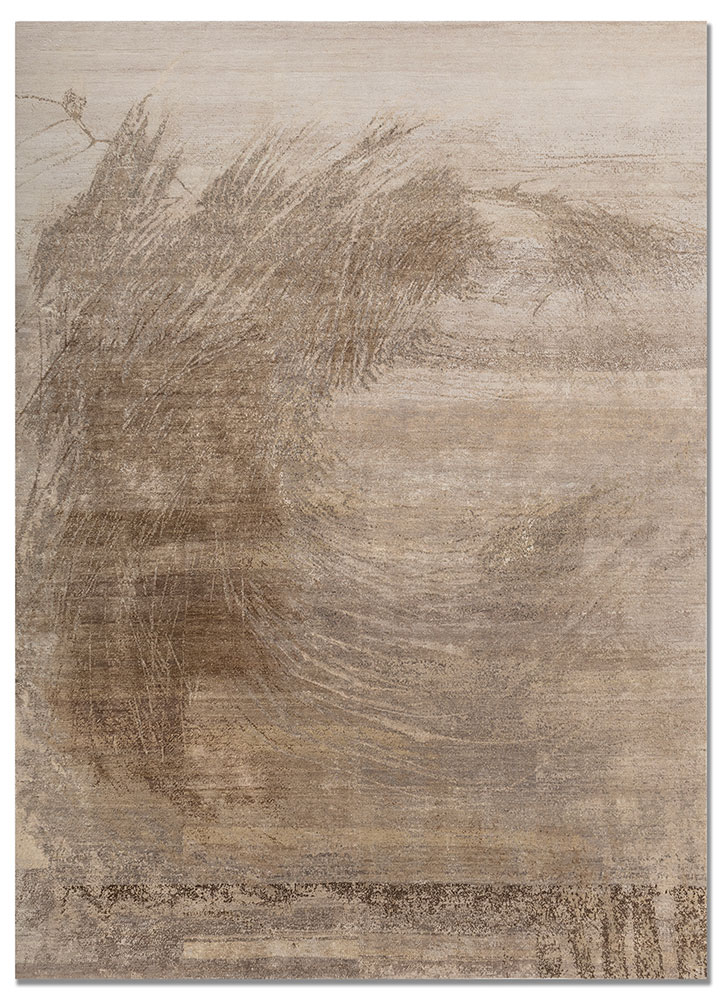 entropy ivory wool and silk hand knotted Rug - HeadShot