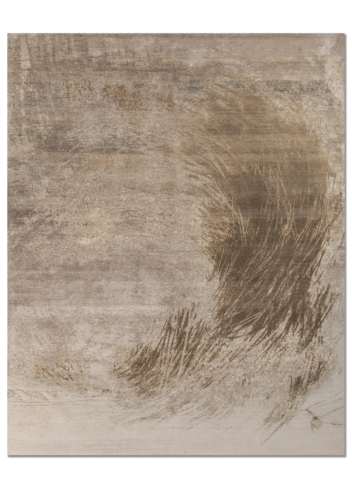 aprezo ivory wool and silk hand knotted Rug - HeadShot