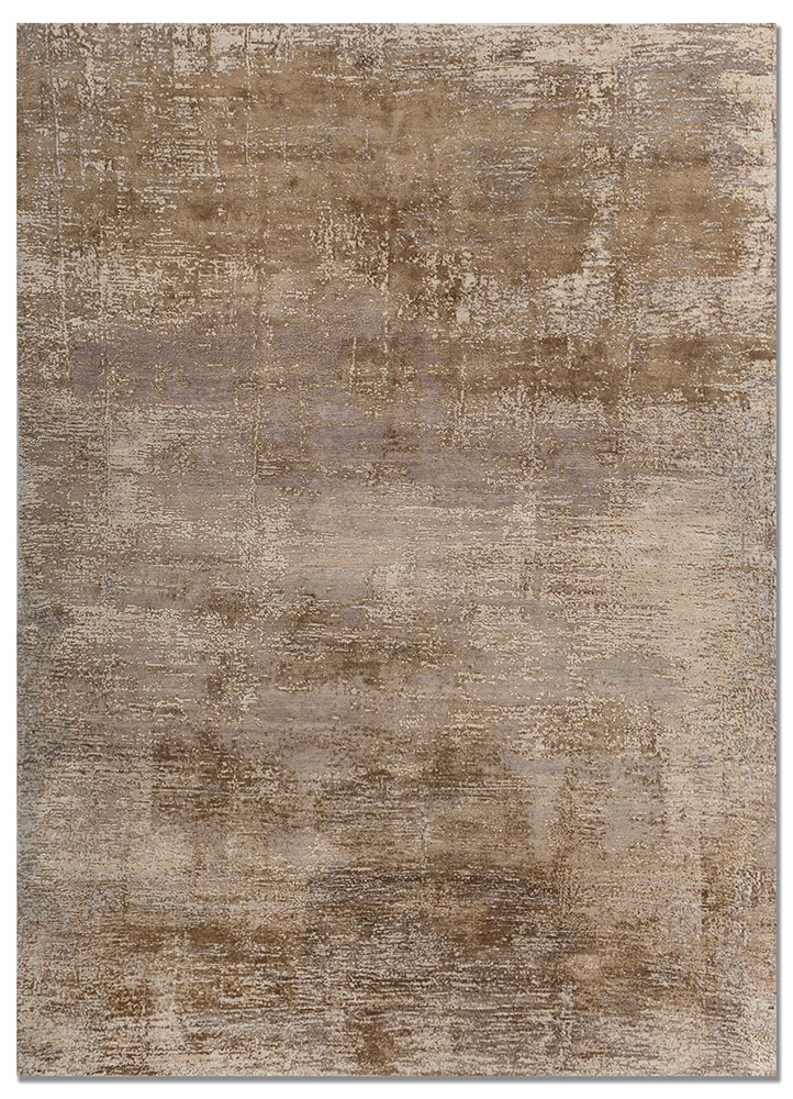 entropy ivory wool and silk hand knotted Rug - HeadShot