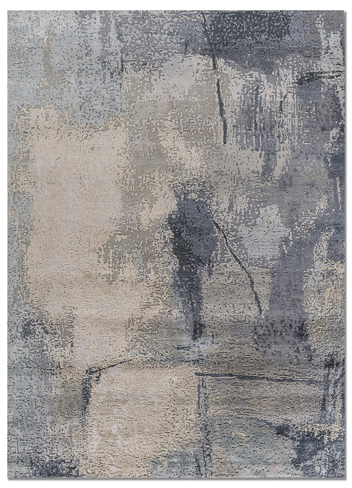 aprezo blue wool and silk hand knotted Rug - HeadShot