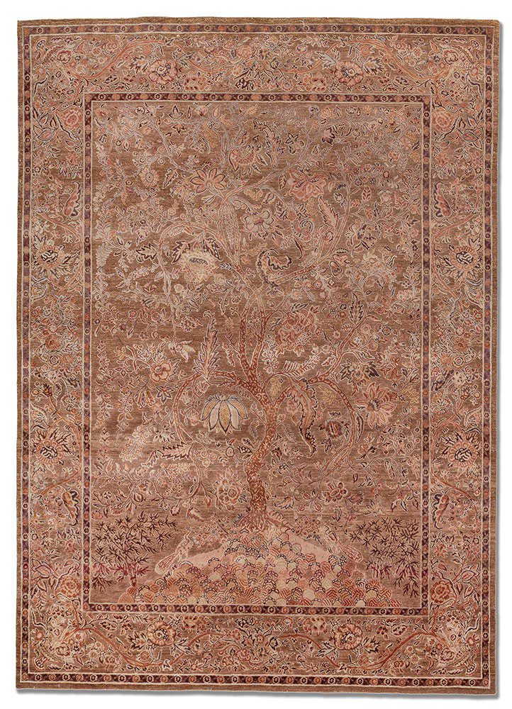 gulmarg red and orange wool and silk hand knotted Rug - HeadShot