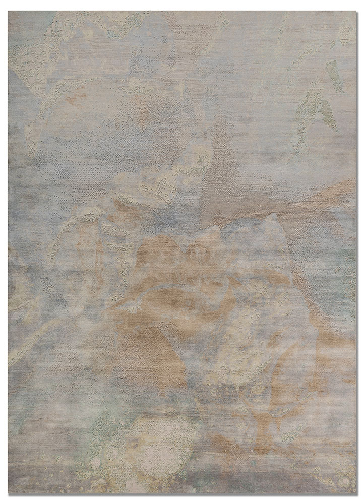 aprezo ivory wool and silk hand knotted Rug - HeadShot