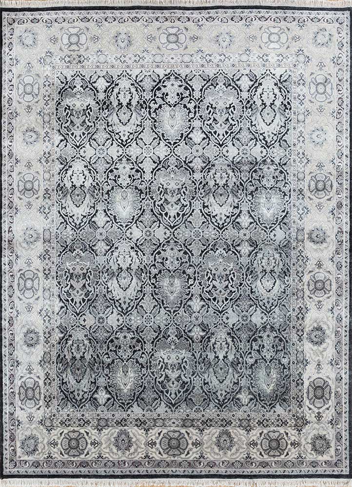 cyanna grey and black wool and silk hand knotted Rug - HeadShot