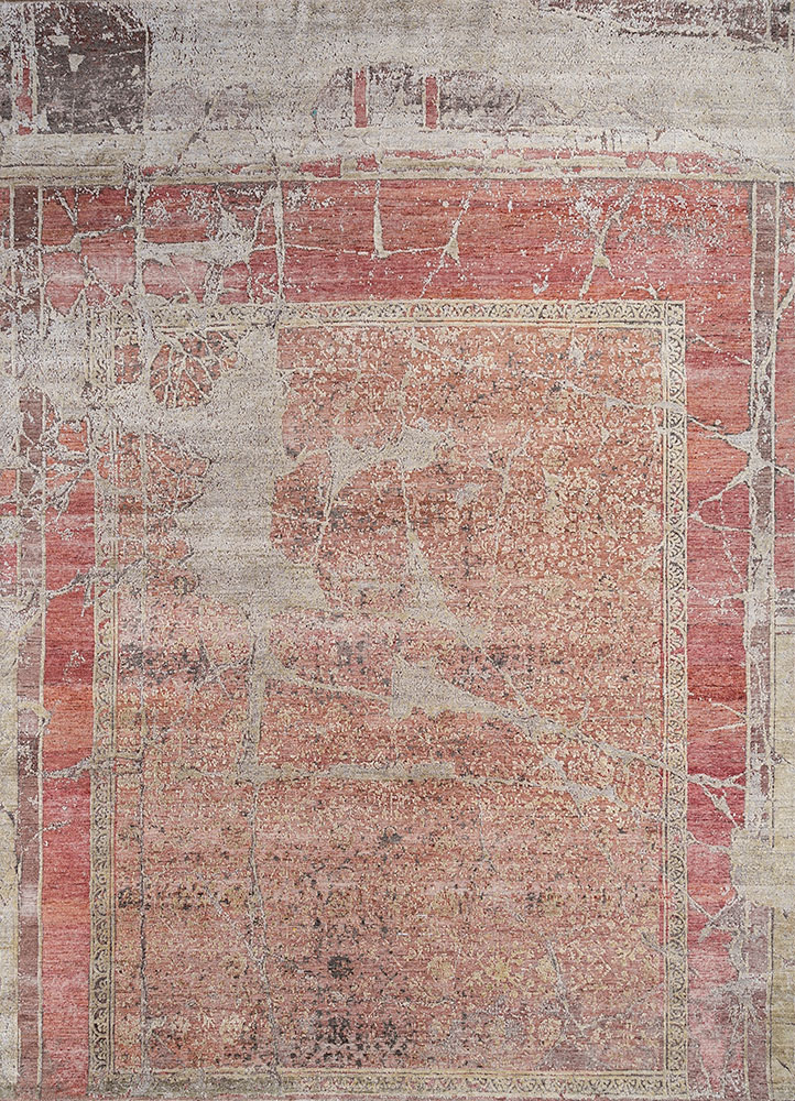 far east red and orange afghan wool and silk hand knotted Rug - HeadShot