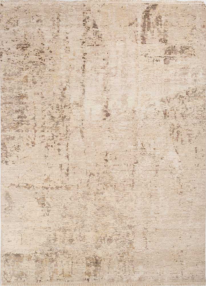 entropy ivory wool and silk hand knotted Rug - HeadShot