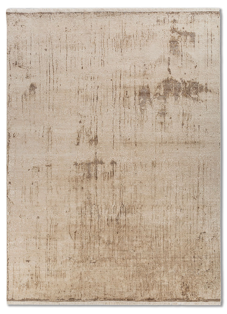 entropy ivory wool and silk hand knotted Rug - HeadShot