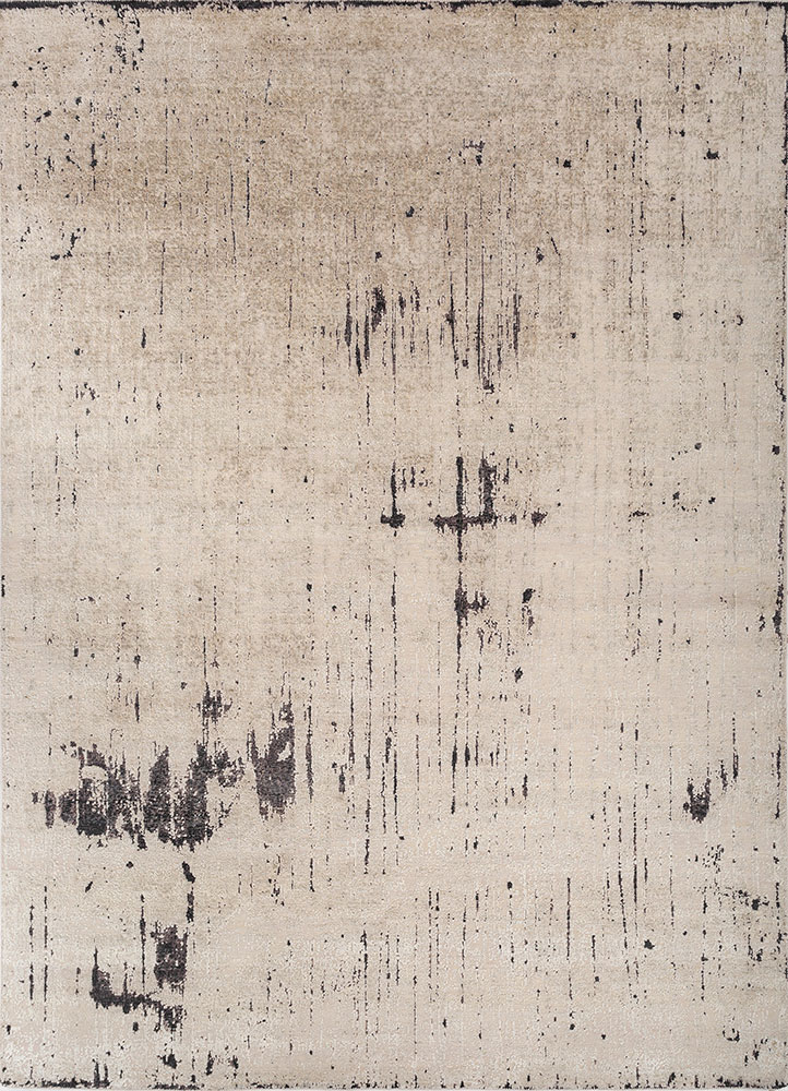 entropy ivory wool and silk hand knotted Rug - HeadShot