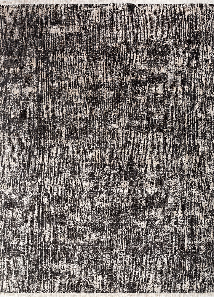 entropy ivory wool and silk hand knotted Rug - HeadShot